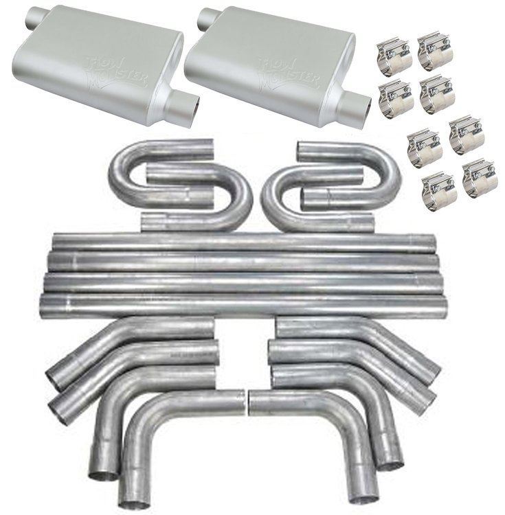 FlowMonster/JEGS Aluminized Exhaust System Kit - Universal - 2.500 in. Tubing - Offset In/Offset Out