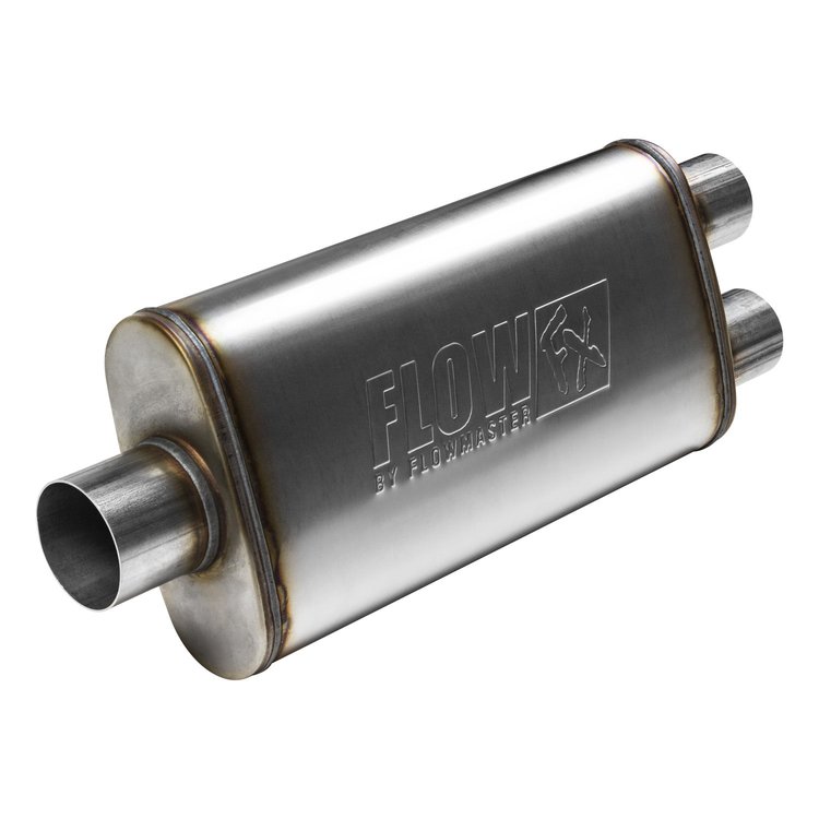 4 in. x 9 in. Oval FlowFX Muffler Center In/Dual Out: 3 in./2.500 in.