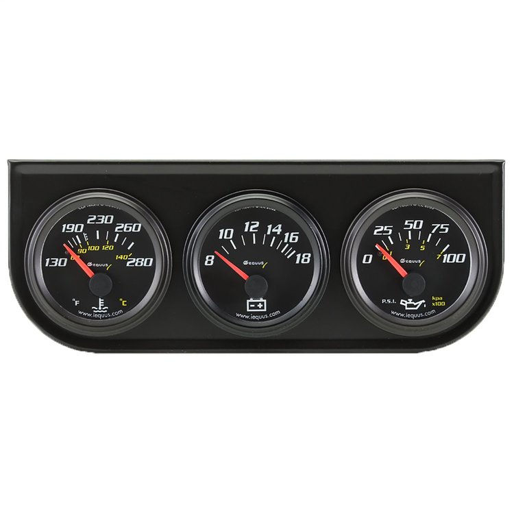 E6200 Water Temperature/Voltmeter/Oil Pressure Gauge Console [2 in., 90Deg. Sweep M, 280Deg.F/18V/100Psi, Bk Dial Bk Pn]
