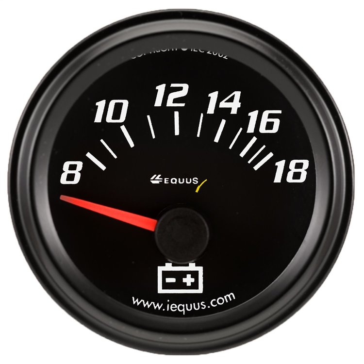 E6268 Voltmeter Gauge Console [2 in. 8-18V, 90Deg. Sweep Electric, Black, 6000 Series]