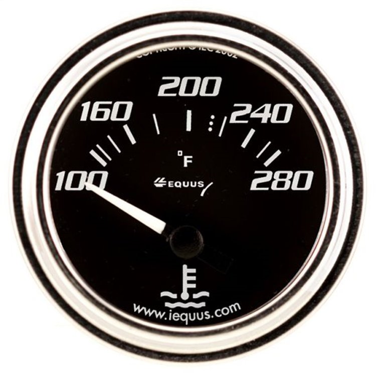 E7262 Water Temp Gauge [2 in., 100-280 F, 90 Degree Sweep, Electric, Chrome 7000 Series]