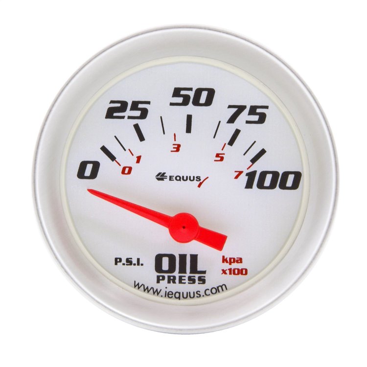 E8164 Oil Pressure Gauge [1.5 in., 0-100 Psi, 90 Degree Sweep, Electric, White, Silver, 8000 Series]