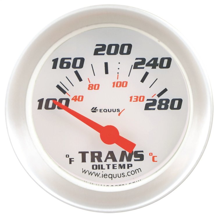 E8241 Transmission Temp Gauge [2 in., 100-280 F, 90 Degree Sweep, Electric, White, Silver, 8000 Series]