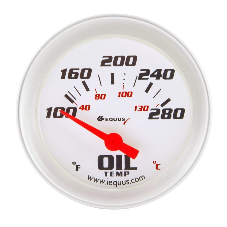 E8243 Oil Temperature Gauge [2 in. 100-280 F, 90 Degree Sweep, Electric, White, Silver, 8000 Series]