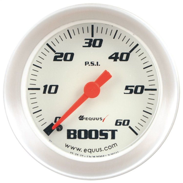 E8256 Boost Gauge [2 in., 60 Psi, 270 Degree Sweep, Mechanical, White, Silver, 8000 Series]