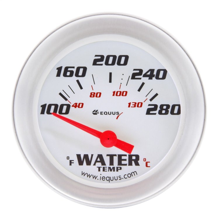 E8462 Water Temp Gauge [2 5/8 in., 100-280 F, 90 Degree Sweep, Electric, White, Silver 8000 Series]