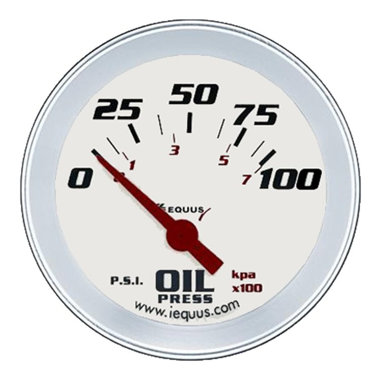 E8464 Oil Pressure Gauge [2 5/8 in., 0-100 Psi, 90 Degree Sweep, Electric, White, Silver, 8000 Series]