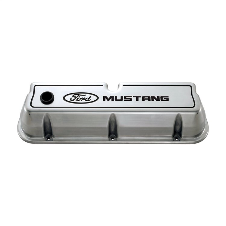 Die-Cast Aluminum Tall Valve Covers for Small Block Ford 289-302-351W in Polished Finish with Ford Mustang Emblem