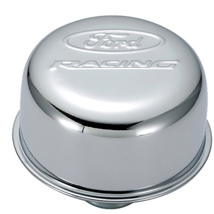 Chrome Push-In Valve Cover Air Breather Cap with Ford RACING Emblem