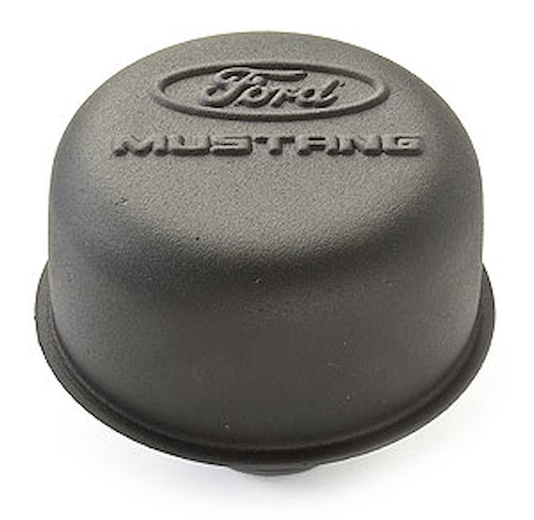 Black Crinkle Push-In Valve Cover Breather with Ford MUSTANG Emblem