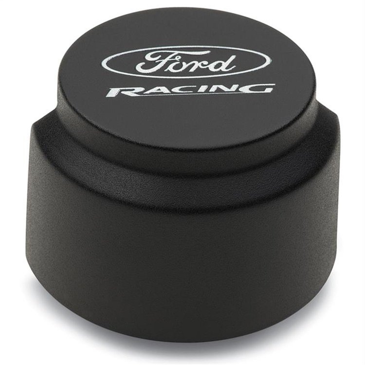 Black Crinkle Push-In Valve Cover Breather Filter and Hood with Ford RACING Emblem