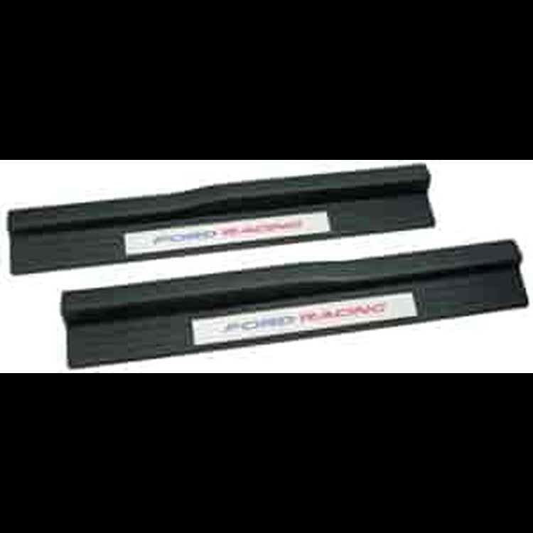 2005-Up Mustang Sill Plates Black with Brushed Stainless Steel Insert with " Ford Racing" Logo