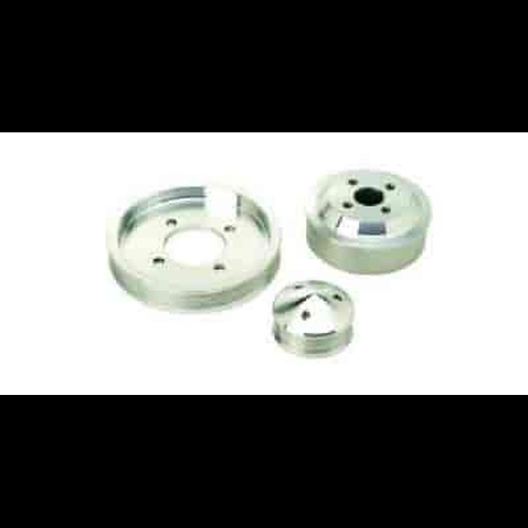 Special 3-piece aluminum pulley kit. For use with Short Serpentine Belt Water Pump Kit (397-M-8501-A50)