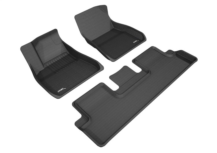 L1TL00401509 KAGU Floor Mat Set for 2018 Tesla 3; 2019 Tesla 3, 3-Piece, Front Row/2nd Row [Black]
