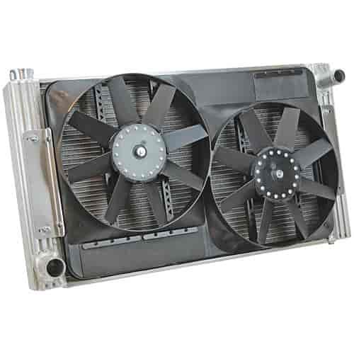 Universal Aluminum Radiator & Electric Fans Radiator: 33-5/8" W x 18-1/2" H (Overall 7-1/2"D)