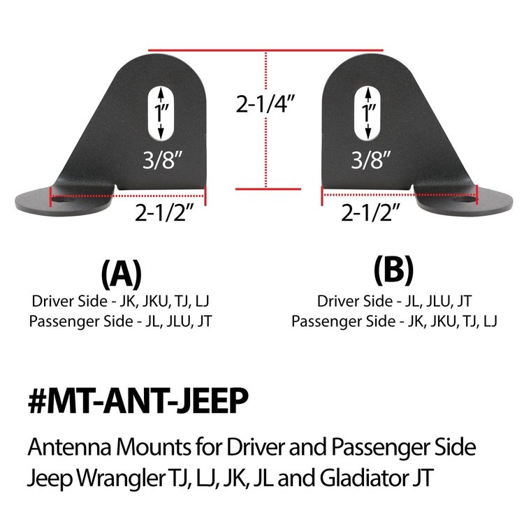 MT-ANT-JEEP-PS Antenna Mount, For Jeep Wrangler TJ/LJ/JK/JL & Gladiator JT, Passenger Side