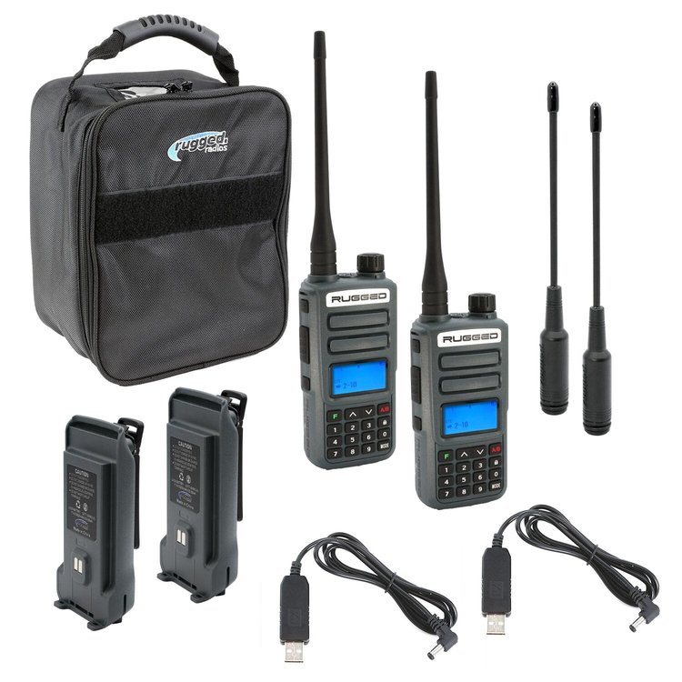 RUGGED-ADVENTURE-PACK GMR2 PLUS GMRS & FRS Two-Way Handheld Radios, w/ XL Batteries & Long Range Antennas, Grey