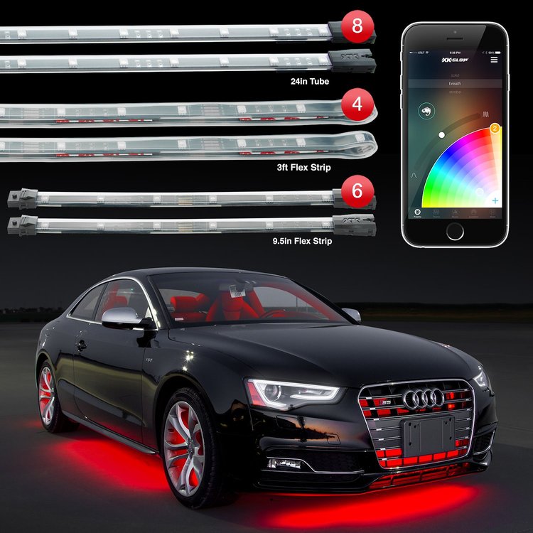 KS-CAR-PRO-DM 8 x 24 in. Tubes + 6 x 10 in. Strips + 4 x 3 ft. Strips XKCHROME Car Professional Kit, Universal Fit