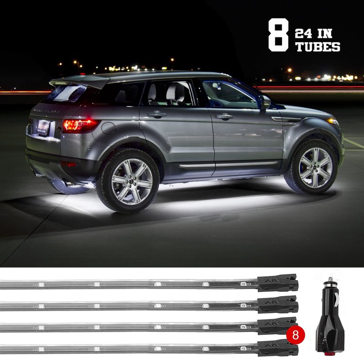 XK041002-W 8 x 24 in. Tube XKGLOW UnderglowLED Accent Light Car/Truck Kit, Single-Color White, Universal Fit