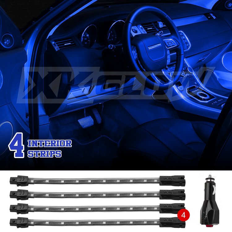 XK041004-B 4 x 8 in. XKGLOW UnderglowLED Accent Light Car/Truck Kit, Single-Color Blue, Universal Fit