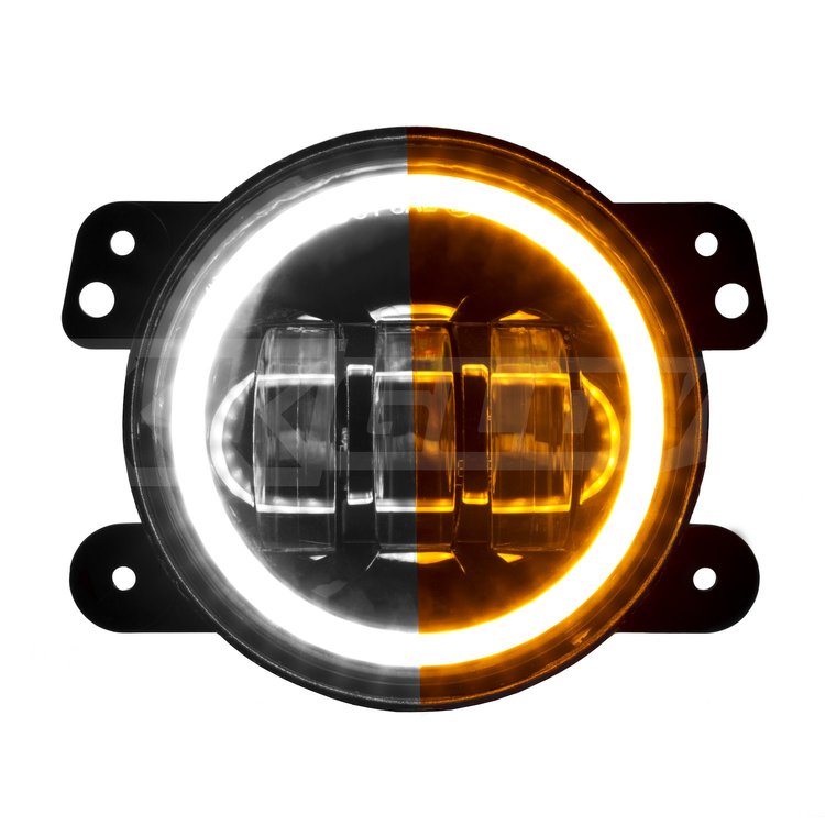XK042006 4 in. Fog Light Kit, w/ Switchback Halo White DRL + Amber Turn Signal, 2007-2018 Jeep Wrangler JK