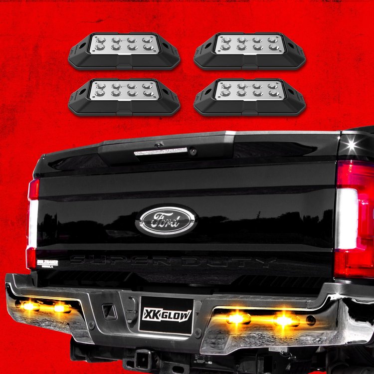 XK052001-4WA Strobe Pod Lights, w/Traffic Ultra Bright LEDs Multiple Modes + Solid On, White + Amber, 4-Piece, Universal Fit