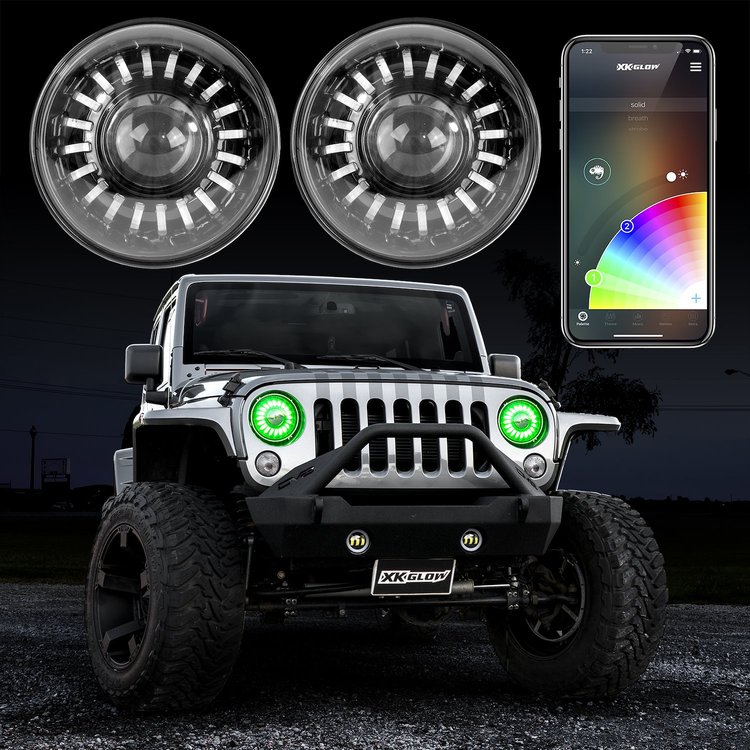 XK-7IN-JP-KIT 7 in. RGB LED Headlight Kit, w/ XKCHROME Bluetooth App Control, 2007-2018 Jeep Wrangler JK