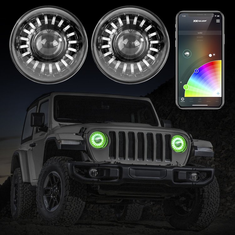 XK-7IN-JP-KIT-JL 7 in. RGB Headlight Kit, w/ App Control, w/ Mounting Brackets, Select Jeep Wrangler JL/Gladiator JT