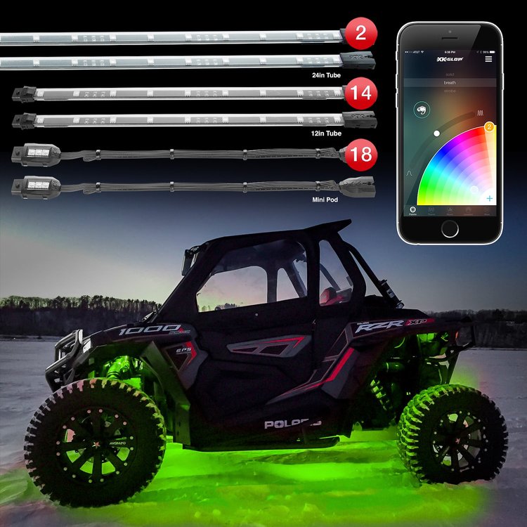 XK-UTV-ADV 2 x 24 in. Tube + 14 x 12 in. Tube + 18 x Pods Million Color Offroad UTV Kit, Universal Fit