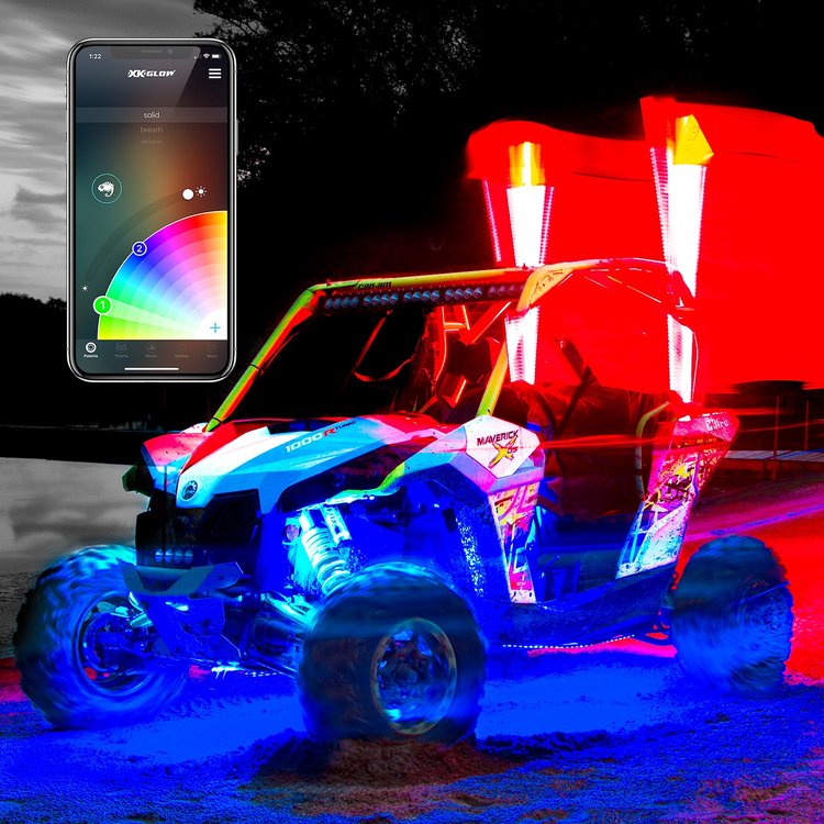 XK-WHIPB-ADV 2 x 48 in. 2nd Gen XKCHROME LED Whip Light Kit, for 4x4 Offroad UTV ATV, Advanced App Control, Universal Fit