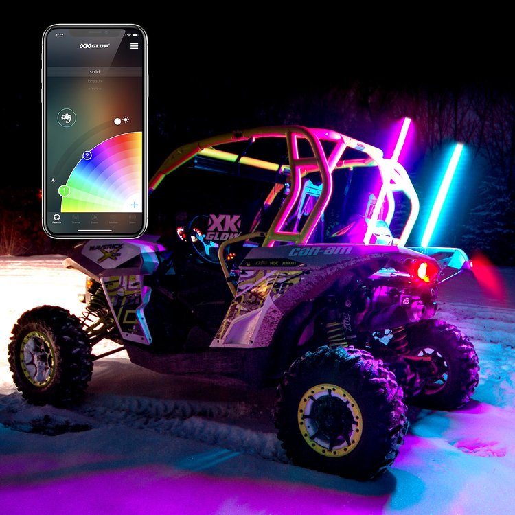 XK-WHIPC-ADV 2 x 32 in. XKCHROME LED Whip Light Kit, for 4x4 Offroad UTV ATV, w/ Advanced App Control, Universal Fit