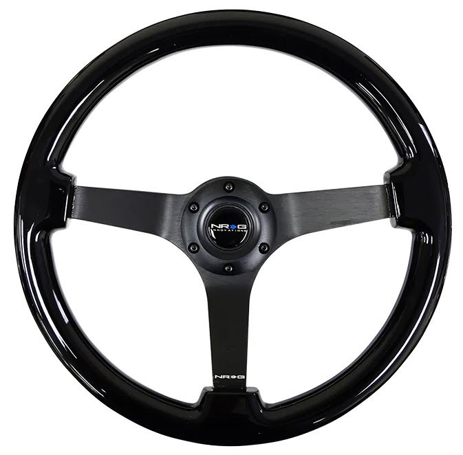 RST-036BK-BK Deep Dish Wood Grain 350 mm Steering Wheel (Black Woodgrain w/Black Spokes)