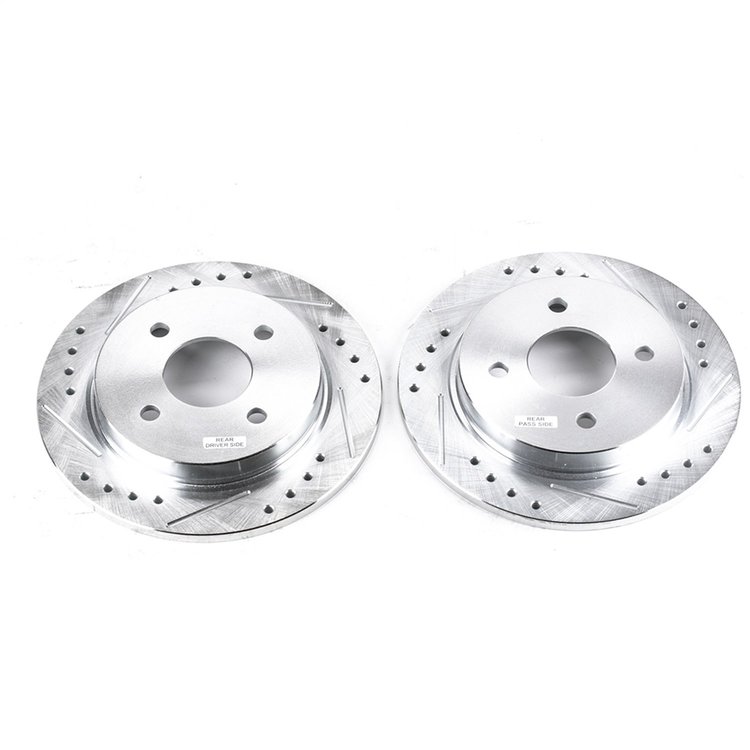 Power Stop drilled and slotted rotors give you the advantages of both drilled holes for cooling and