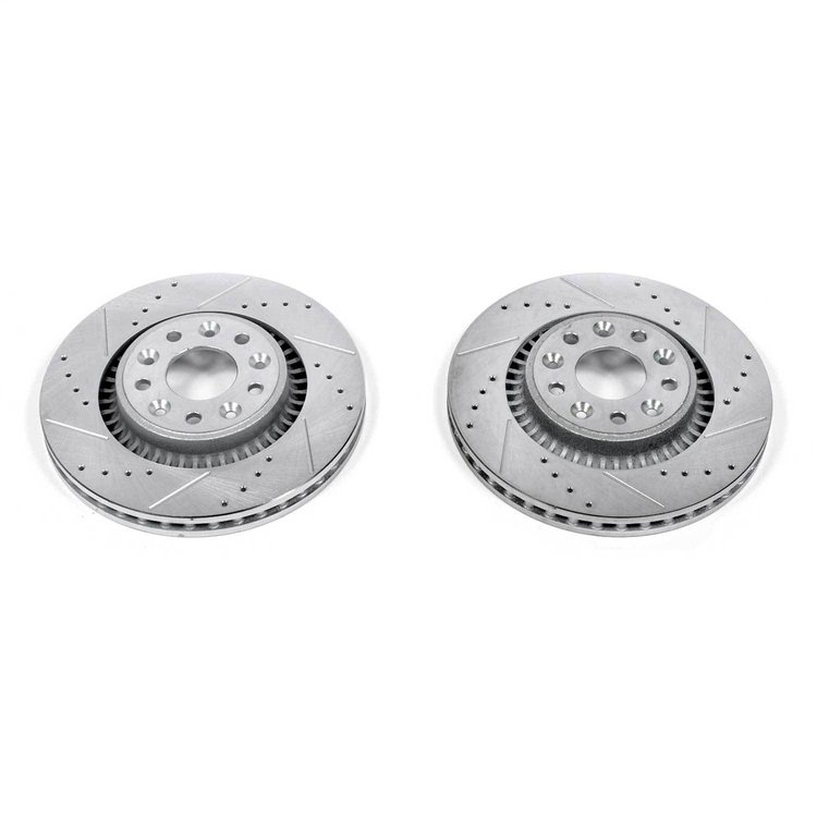 Power Stop drilled and slotted rotors give you the advantages of both drilled holes for cooling and