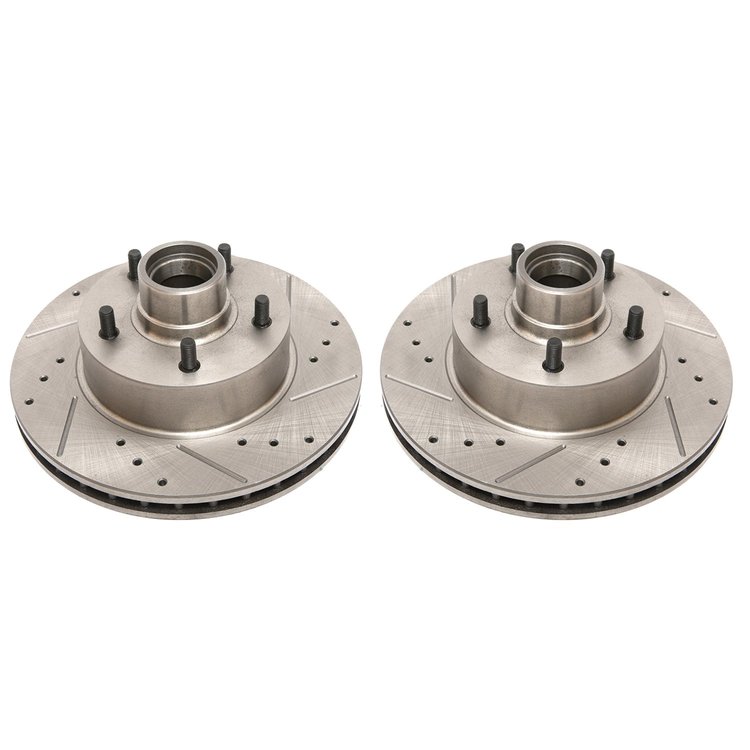 Power Stop drilled and slotted rotors give you the advantages of both drilled holes for cooling and