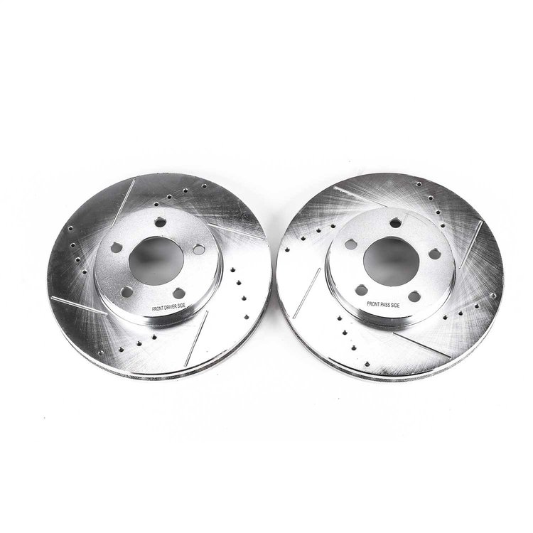 Power Stop drilled and slotted rotors give you the advantages of both drilled holes for cooling and