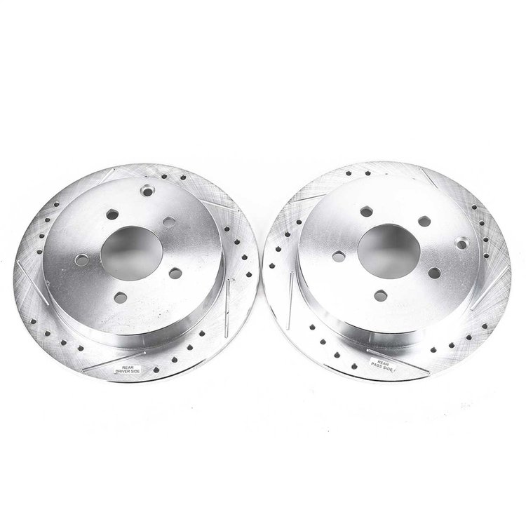 Power Stop drilled and slotted rotors give you the advantages of both drilled holes for cooling and