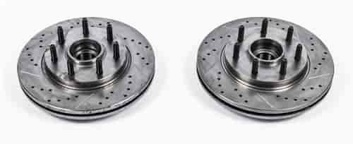 Power Stop drilled and slotted rotors give you the advantages of both drilled holes for cooling and