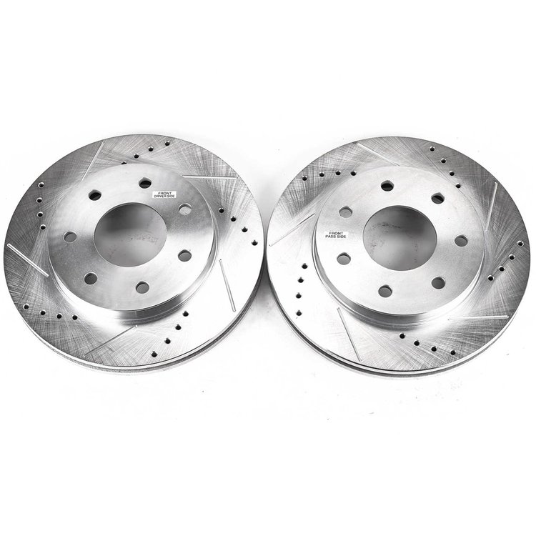 Power Stop drilled and slotted rotors give you the advantages of both drilled holes for cooling and