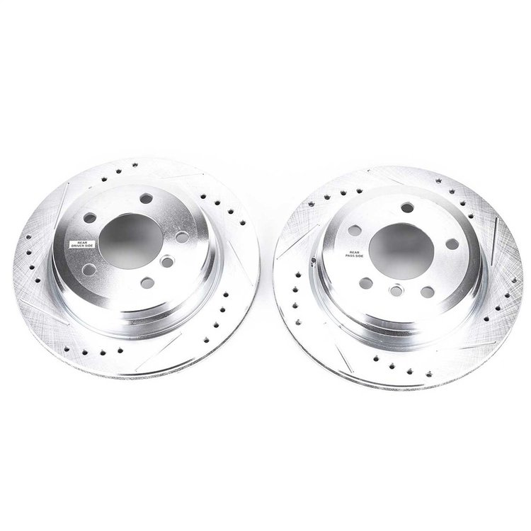 Power Stop drilled and slotted rotors give you the advantages of both drilled holes for cooling and