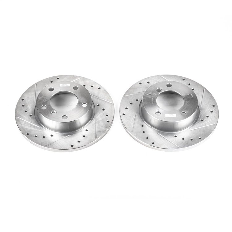 Power Stop drilled and slotted rotors give you the advantages of both drilled holes for cooling and