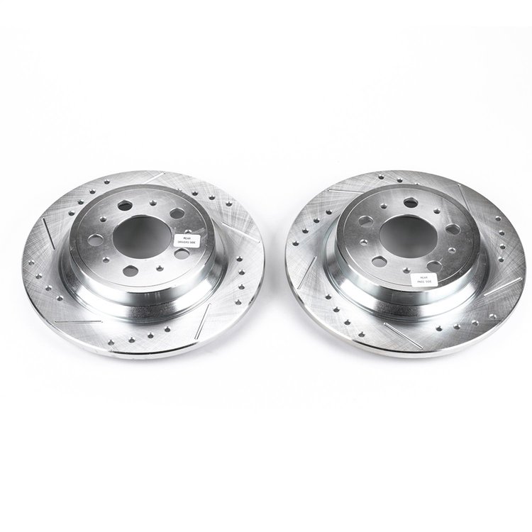 Power Stop drilled and slotted rotors give you the advantages of both drilled holes for cooling and