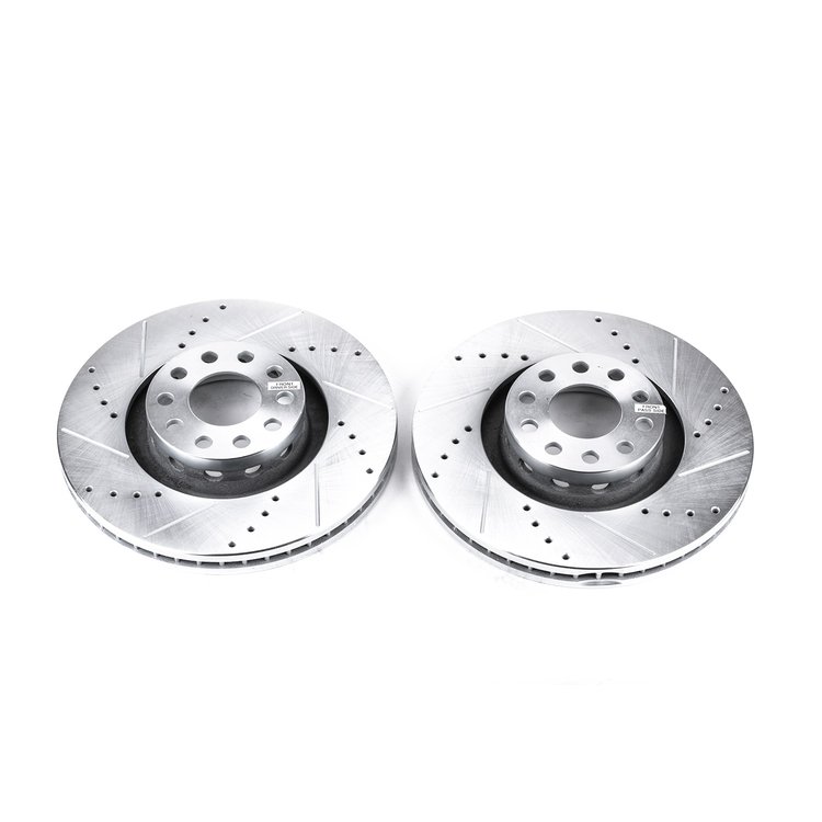 Power Stop drilled and slotted rotors give you the advantages of both drilled holes for cooling and