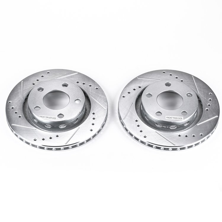 Power Stop drilled and slotted rotors give you the advantages of both drilled holes for cooling and