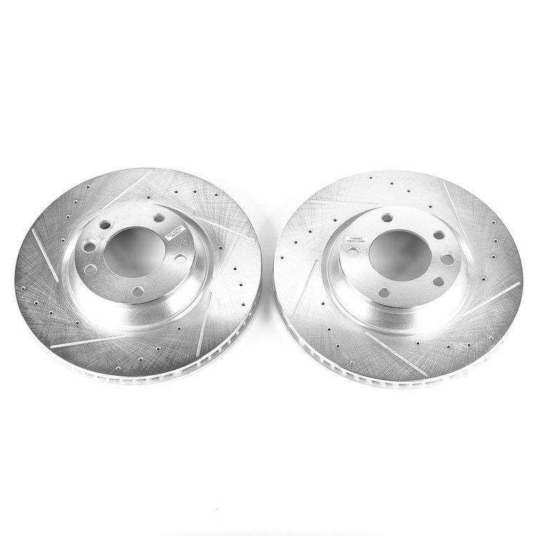 Power Stop drilled and slotted rotors give you the advantages of both drilled holes for cooling and