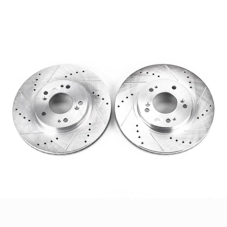 Power Stop drilled and slotted rotors give you the advantages of both drilled holes for cooling and