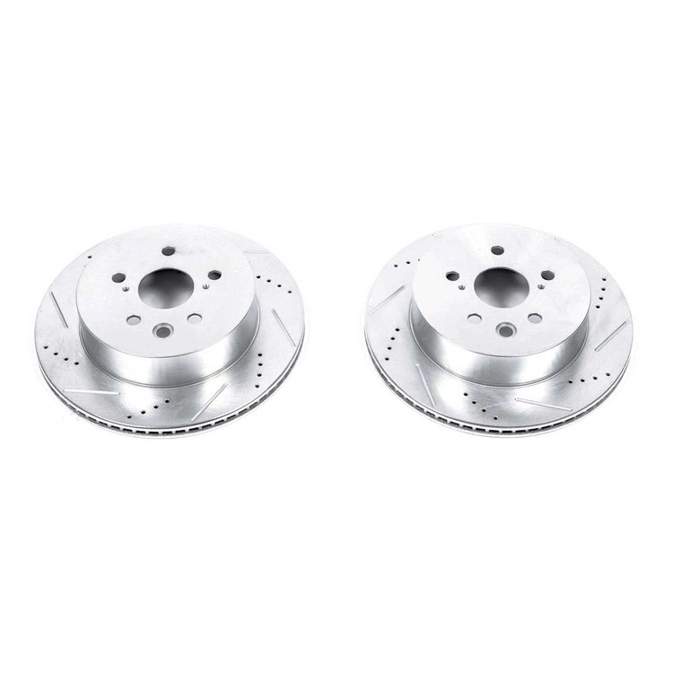 Power Stop drilled and slotted rotors give you the advantages of both drilled holes for cooling and