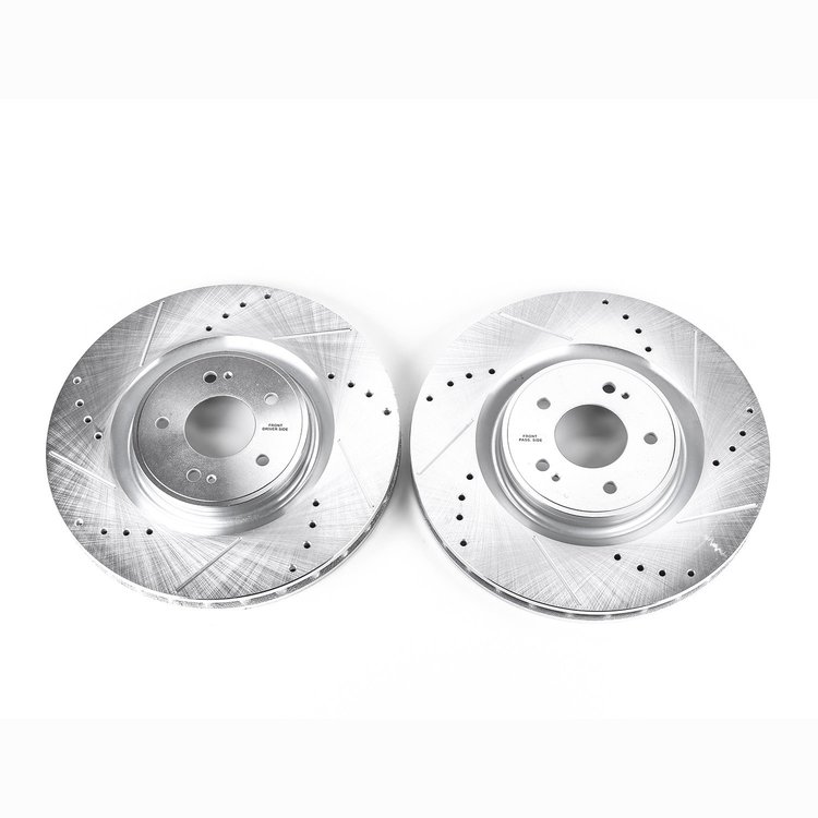 Power Stop drilled and slotted rotors give you the advantages of both drilled holes for cooling and