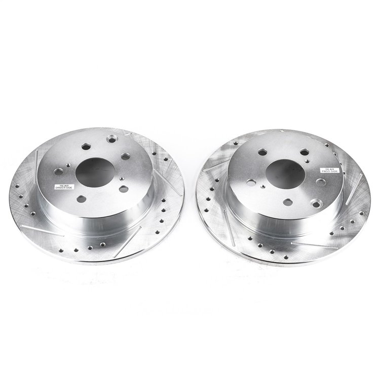 Power Stop drilled and slotted rotors give you the advantages of both drilled holes for cooling and