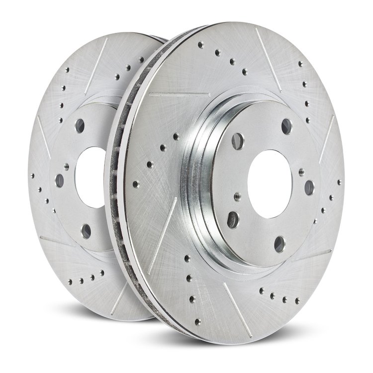 Rear Evolution Drilled & Slotted Brake Rotor Pair Fits Select Lexus TX350, TX500h & Toyota Grand Highlander [Zinc Plated]